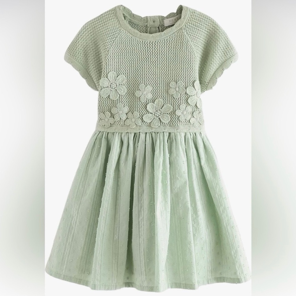 Next Mint Green Kids Dress with Floral Accents. Size 4/5. Worn once.